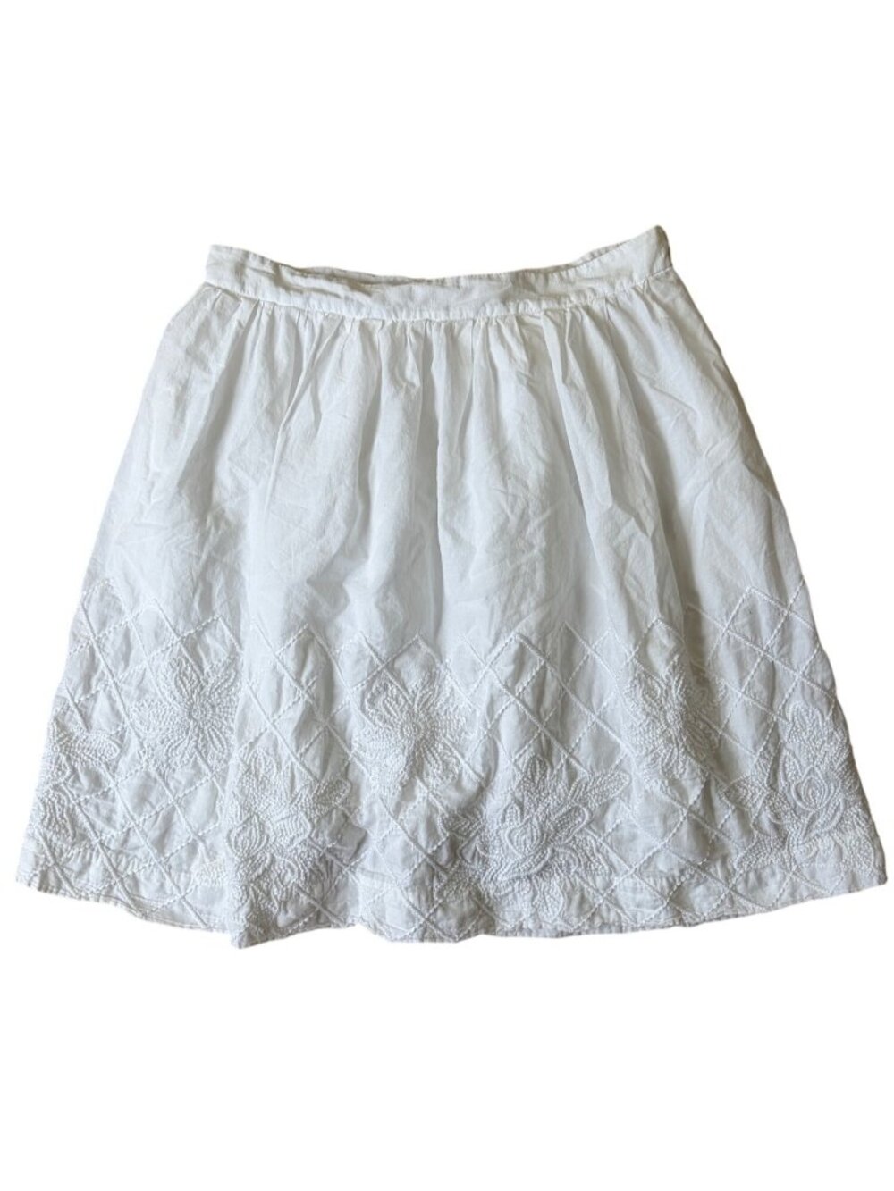 Floreat Anthropologie Cottage Fairy Skirt Womens 12 White Embroidered A-Line